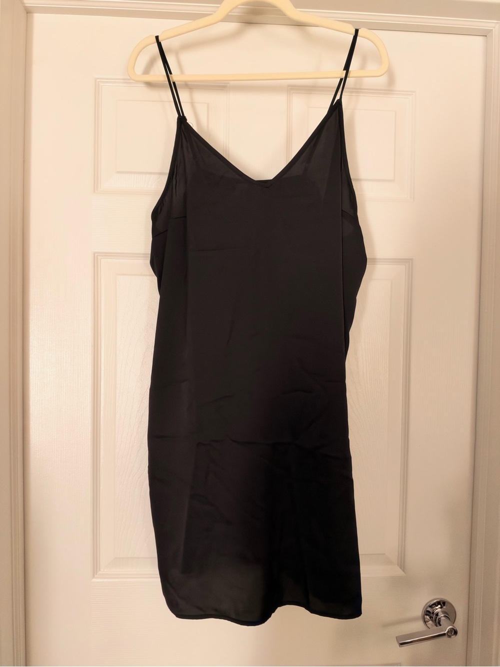 stars above Black Satin Slip Chemise with Adjustable Straps